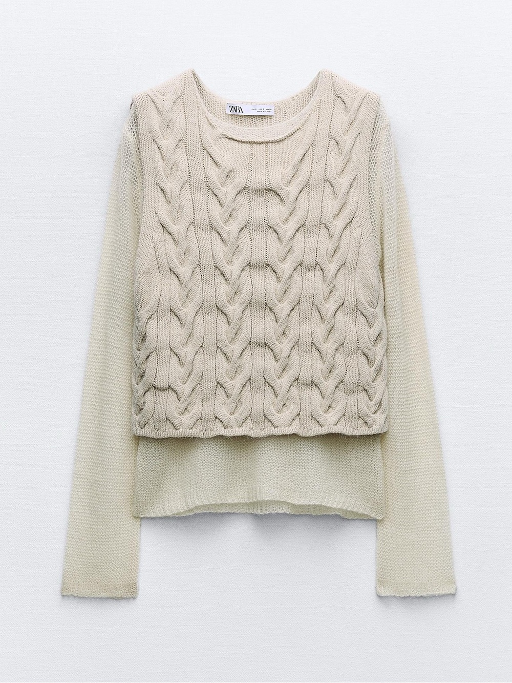 NWOT Zara crew neck cable knit vest sweater
KNIT SWEATER WITH VEST